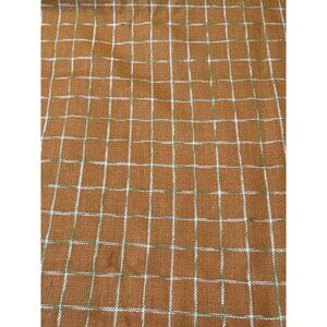 Vintage Orange Checkered Fabric 15"x40" Rustic Cotton & Green/Wht Design Sewing